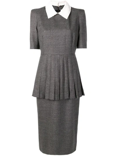 Shop Fendi Micro Check Pleated Dress In Grey