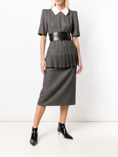 Shop Fendi Micro Check Pleated Dress In Grey