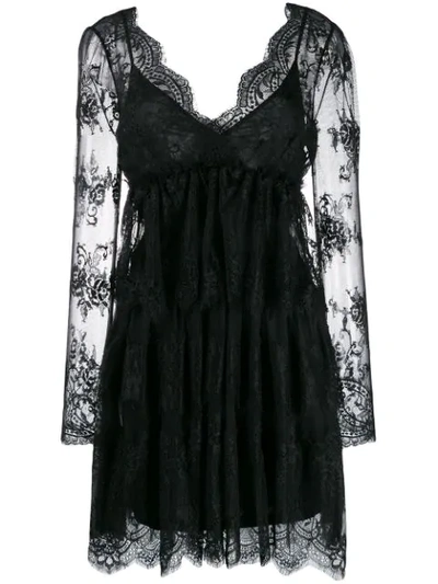 Shop Aniye By Lace Contrast Short Dress In Black