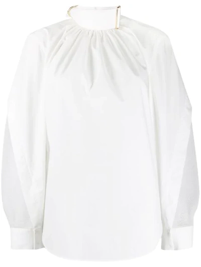 Shop Fendi Belted-neck Draped Blouse In White