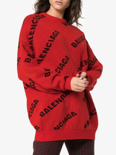 Shop Balenciaga Logo Print Wool Jumper In Red