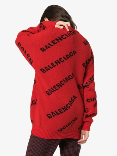 Shop Balenciaga Logo Print Wool Jumper In Red