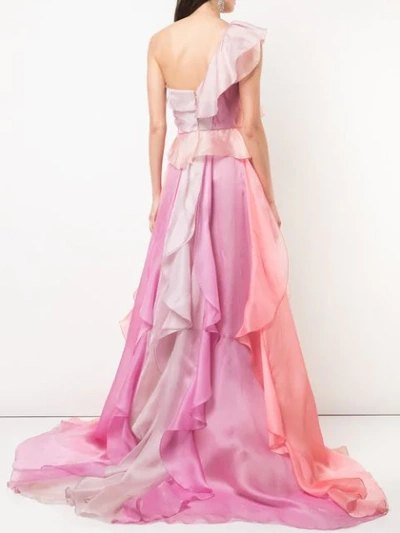 Shop Marchesa One-shoulder Evening Dress In Pink