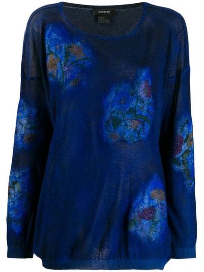 Shop Avant Toi Floral Print Jumper In Blue