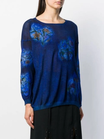 Shop Avant Toi Floral Print Jumper In Blue