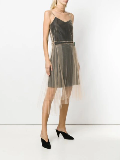Shop Prada Sleeveless Tulle Midi Dress - Neutrals