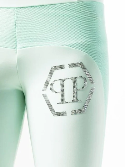 Shop Philipp Plein Embellished Logo Leggings In Green