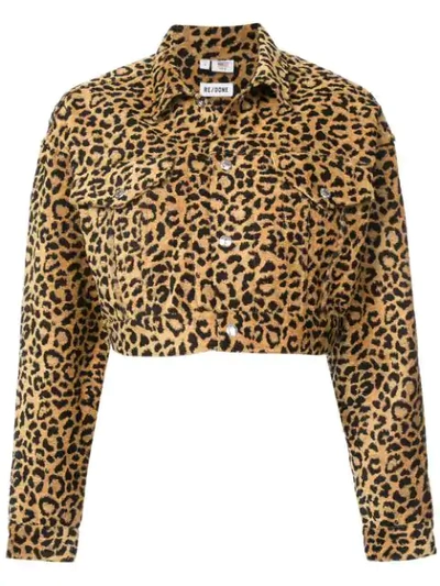 Shop Re/done Leopard Cropped Jacket In Brown