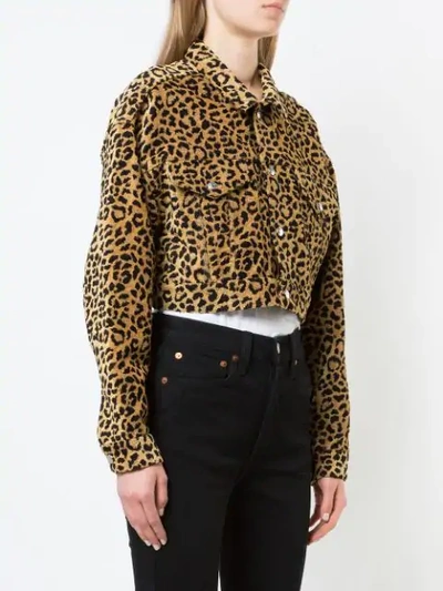 Shop Re/done Leopard Cropped Jacket In Brown