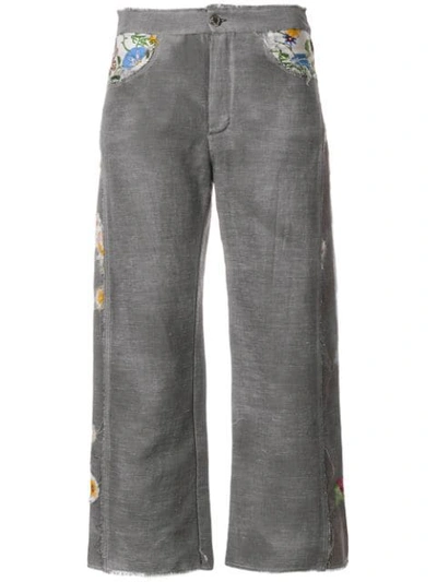 Shop Avant Toi Cropped Embroidered Trousers In Grey