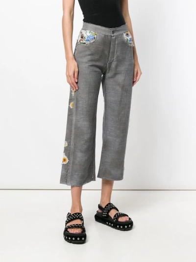 Shop Avant Toi Cropped Embroidered Trousers In Grey