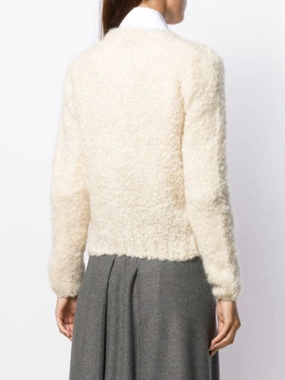 Shop Prada Textured Knitted Cardigan In Neutrals