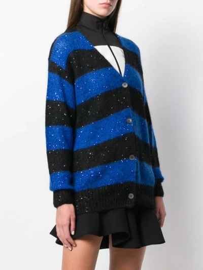 Shop Miu Miu Sequins Embellishment Striped Cardigan In Blue
