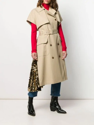 Shop Msgm Short Sleeve Trench Coat In 23 Neutral