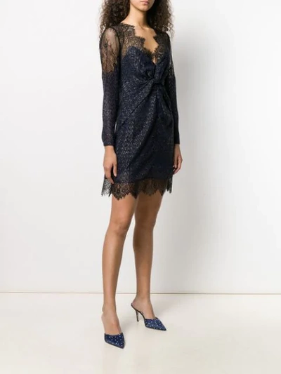 Shop Self-portrait Lace Knot Front Dress In Blue