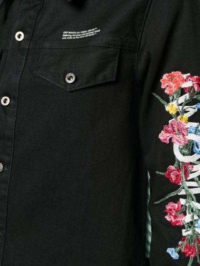 Shop Off-white Embroidered Flowers Denim Shirt - Black