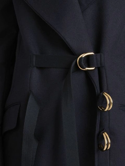 Shop Burberry D-ring Detail Doeskin Wool Coat - Blue