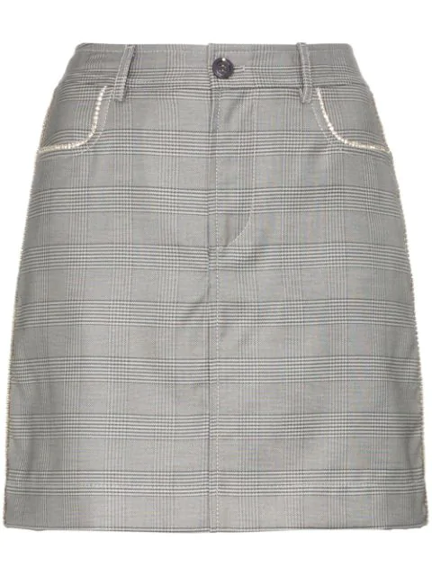 Ganni Crystal-embellished Checked Silk And Wool-blend Mini Skirt In ...