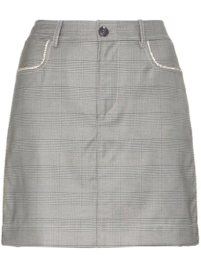 Shop Ganni Merkel Check Silk And Wool Blend Skirt In Grey