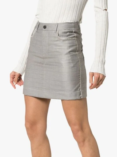 Shop Ganni Merkel Check Silk And Wool Blend Skirt In Grey