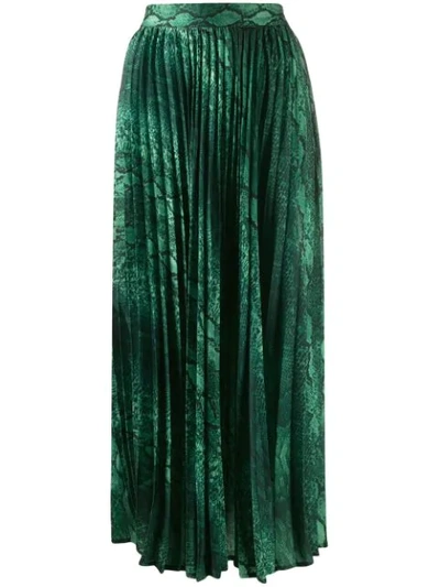 Shop Andamane Snakeskin Print Pleated Skirt In Green