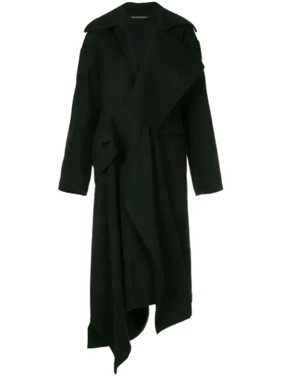 Shop Yohji Yamamoto Asymmetric Structured Coat - Black