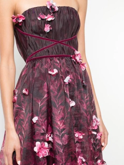 Shop Marchesa Notte 3d Draped Floral Print Organza Tea Length Dress In Purple