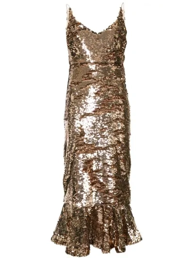 Shop Saloni Sequin Embellished Dress - Metallic