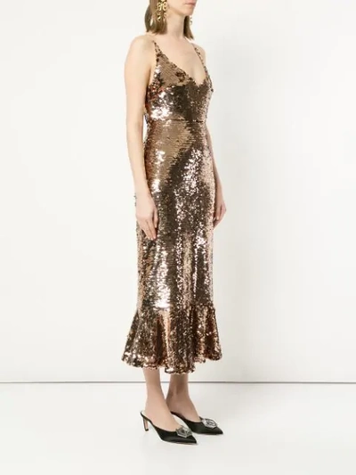 Shop Saloni Sequin Embellished Dress - Metallic