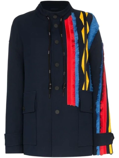 Shop Angel Chen Embroidered Stripe Coat In Navy