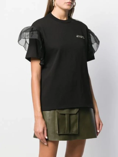 Shop Gcds Ruffled Tulle-embellished T-shirt In Black