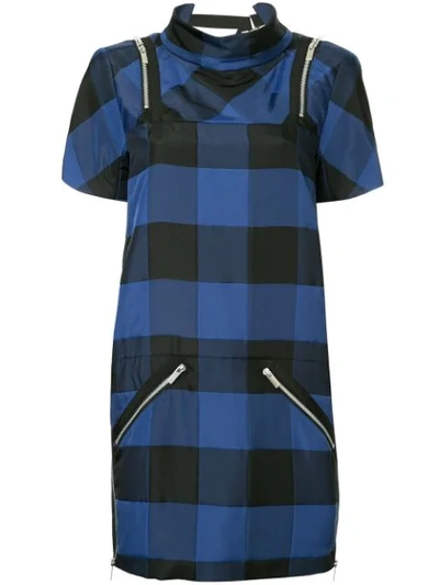 Shop Sacai Short Checked Dress - Blue