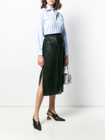 Shop Marco De Vincenzo Metallic Pleated Midi Skirt In Blue