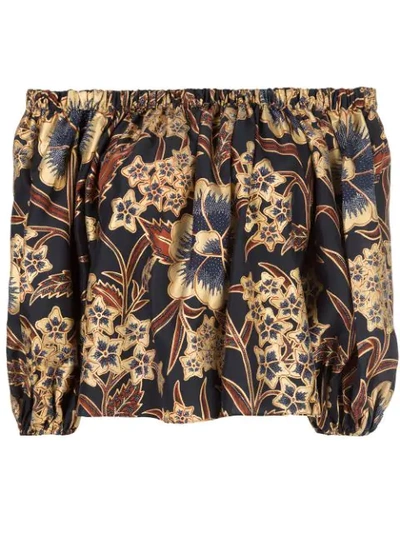 Shop Ulla Johnson Off The Shoulder Floral Top In Midnight