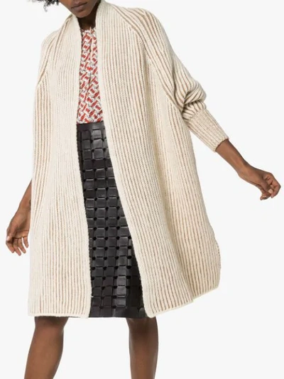 Shop Chloé Long Knit Scarf Cardigan In Neutrals