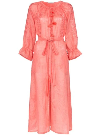 Shop Vita Kin Embroidered Linen Midi Dress In Pink