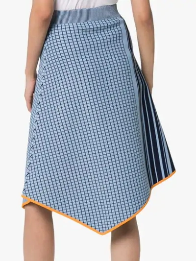 Shop I Am Chen Check-panel Knitted Asymmetric Skirt In Blue