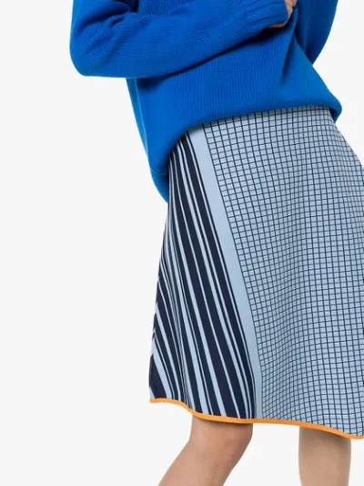 Shop I Am Chen Check-panel Knitted Asymmetric Skirt In Blue