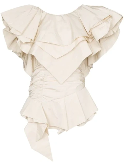 ALEXANDRE VAUTHIER WING STYLE SHOULDER RUFFLE DRESS - 白色