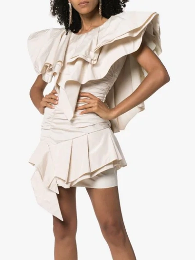 ALEXANDRE VAUTHIER WING STYLE SHOULDER RUFFLE DRESS - 白色