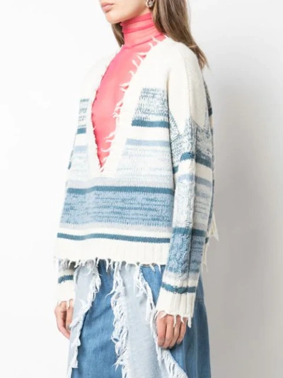 Shop Alanui Frayed Edge Knitted Jumper In Blue