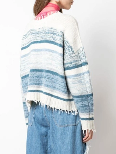 Shop Alanui Frayed Edge Knitted Jumper In Blue