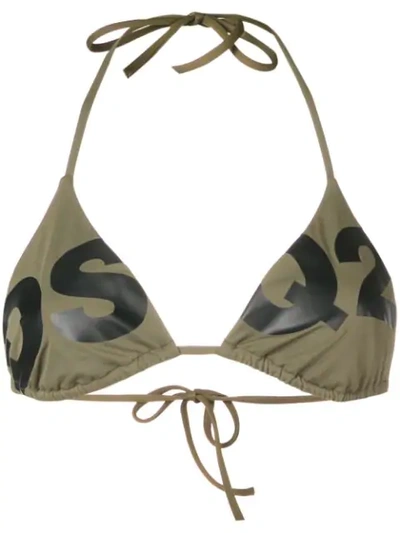 Shop Dsquared2 Logo Print Triangle Bikini In Green