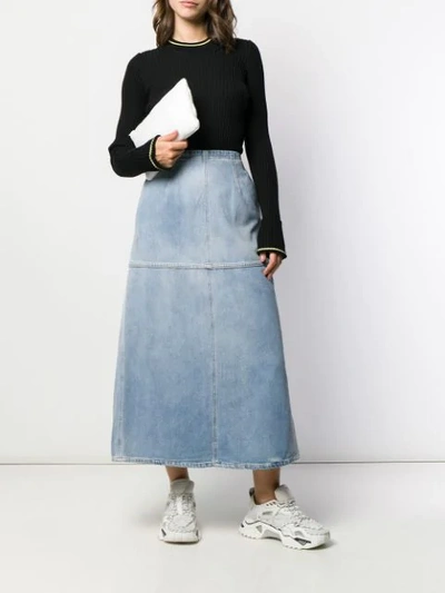 Shop Mm6 Maison Margiela Denim Midi Skirt In Blue