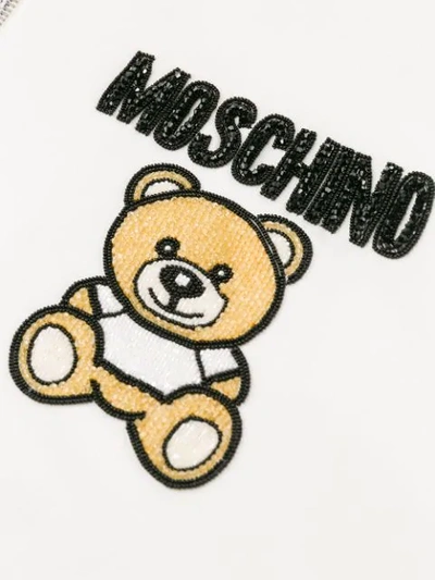 Shop Moschino Beaded Teddy Bear Zipped Hoodie In 3002 White