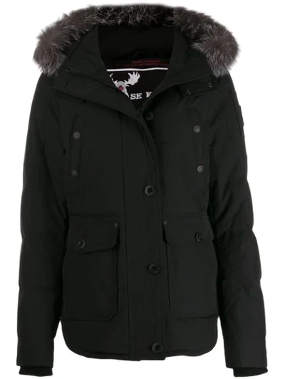 Moose Knuckles Hooded Down Parka Coat In Black