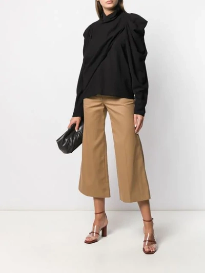 Shop Lemaire Button-up Draped Roll-neck Top In Black