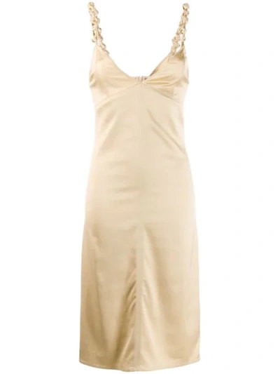 Shop Bottega Veneta Satin Knot Fitted Dress In Gold