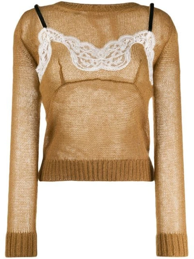 Shop N°21 Two-layer Knitted Jumper In Neutrals
