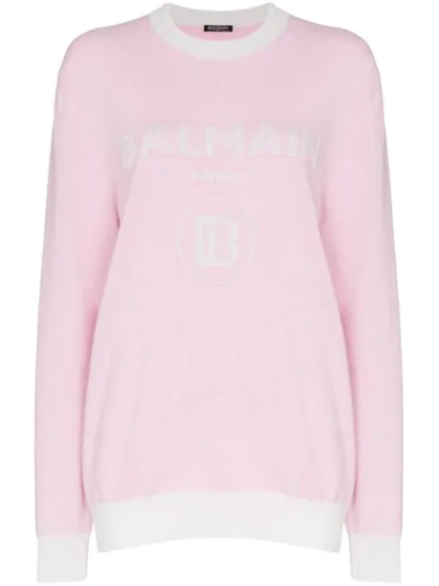 Shop Balmain Logo-intarsia Jumper In Pink